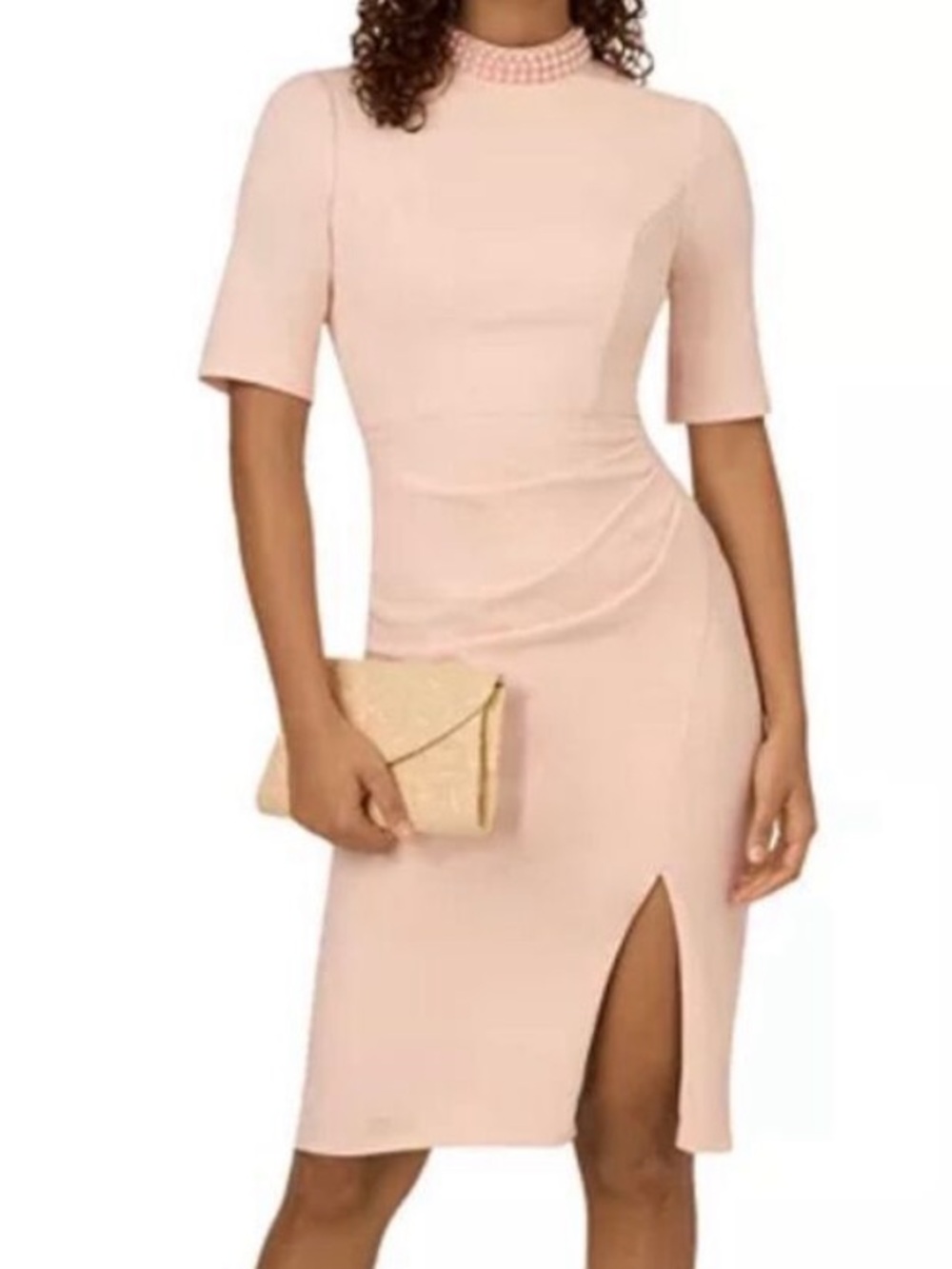 Adrianna Papell Embellished Crepe Short Dress Pink Size 14 NWT